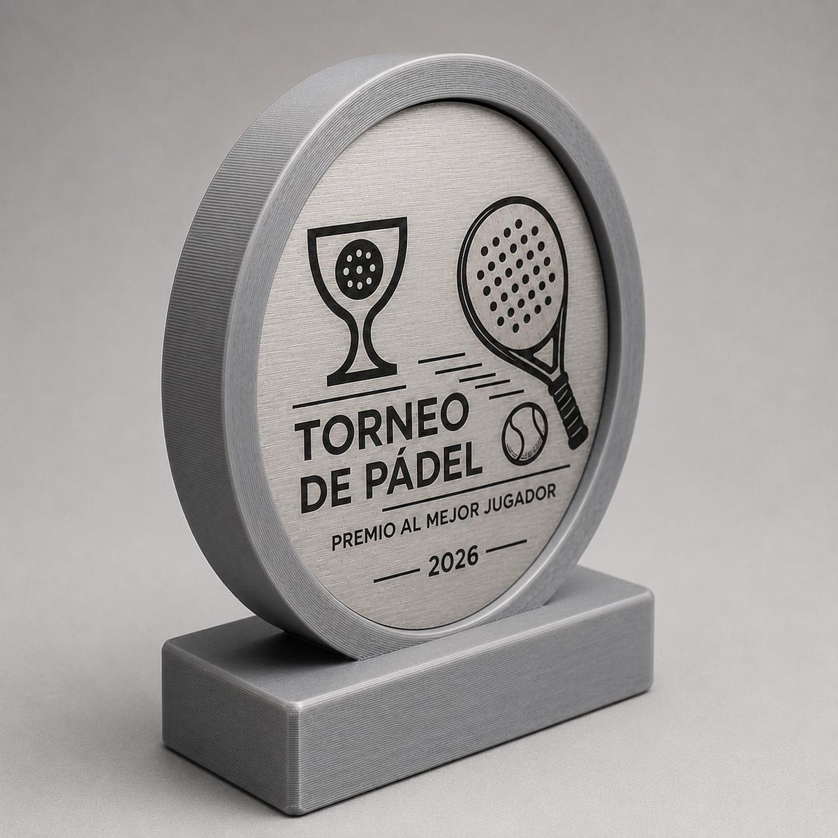 Trofeo Padel Personalizzato - Premio Torneo Padel Design Circolare - Targa Effetto Acciaio Spazzolato Incisa a Laser - Gadget Regalo
