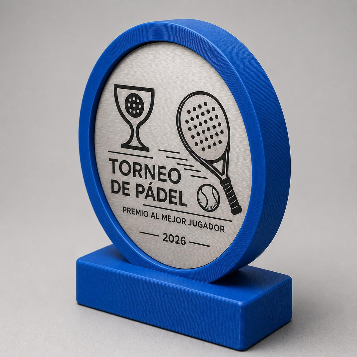 Trofeo Padel Personalizzato - Premio Torneo Padel Design Circolare - Targa Effetto Acciaio Spazzolato Incisa a Laser - Gadget Regalo