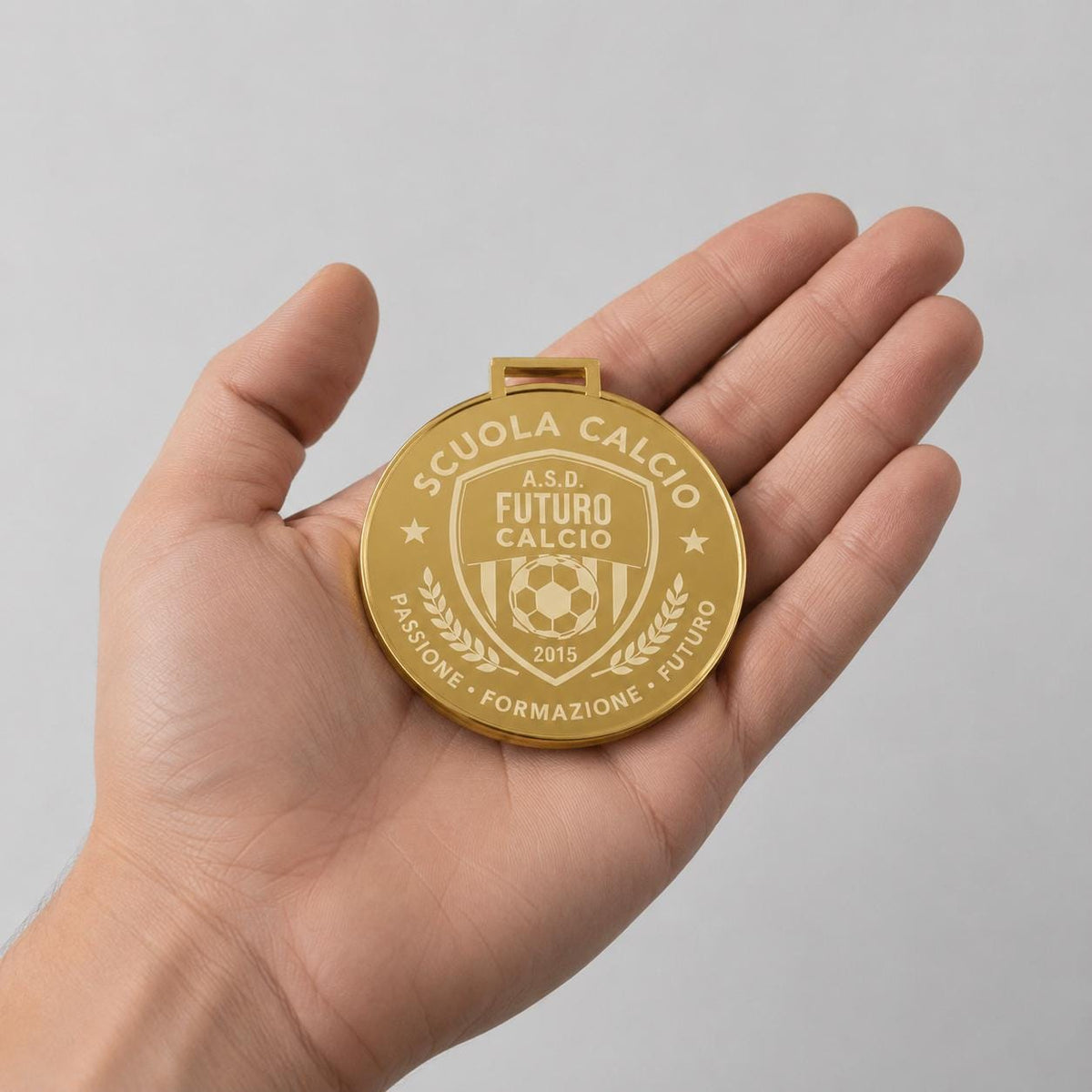 Medaglia in plexiglas specchiato color oro – Incisione su Misura misura 7x7cm medaglia personalizzata con incisione laser eventi sportivi
