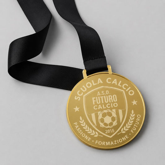Medaglia in plexiglas specchiato color oro – Incisione su Misura misura 7x7cm medaglia personalizzata con incisione laser eventi sportivi
