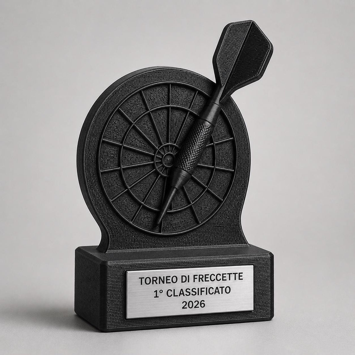 Trofeo Freccette Personalizzato - Statuetta darts Stampata 3D- Base con Targa Acciaio Spazzolato Premio Torneo e Gara Scuderia 2026