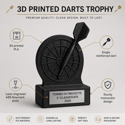 Trofeo Freccette Personalizzato - Statuetta darts Stampata 3D- Base con Targa Acciaio Spazzolato Premio Torneo e Gara Scuderia 2026