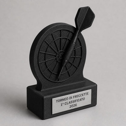 Trofeo Freccette Personalizzato - Statuetta darts Stampata 3D- Base con Targa Acciaio Spazzolato Premio Torneo e Gara Scuderia 2026