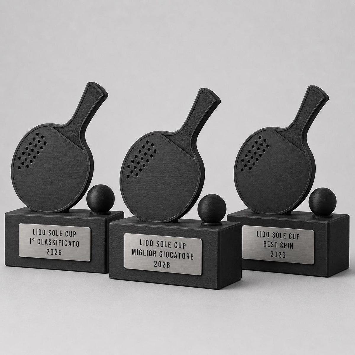 Trofeo ping pong personalizzato con racchetta, pallina e targhetta incisa