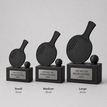 Trofeo ping pong personalizzato con racchetta, pallina e targhetta incisa