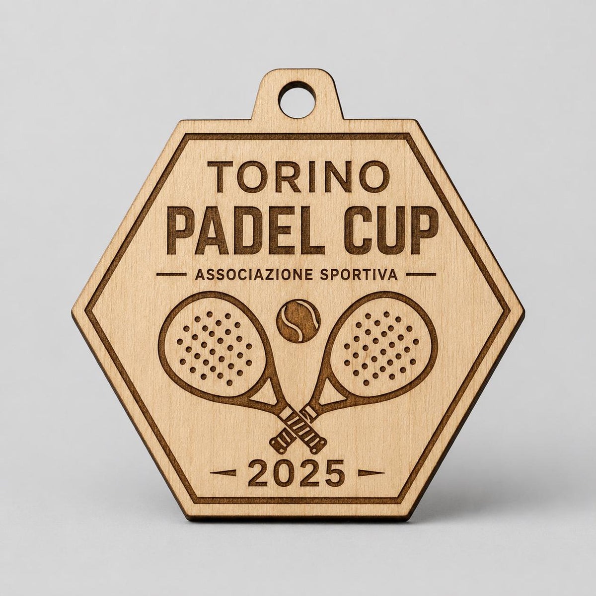 Medaglia Personalizzata esagonale in legno con incisione laser– Incisione su Misura misura 7x7cm