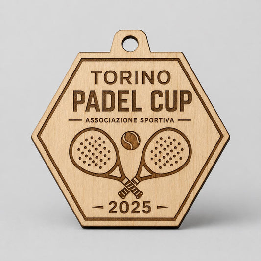 Medaglia Personalizzata esagonale in legno con incisione laser– Incisione su Misura misura 7x7cm