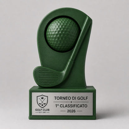 Trofeo Golf Personalizzato - Statuetta Mazza e Pallina Stampata 3D e Acciaio Spazzolato Premio Torneo e Campionato Golf Club 2026