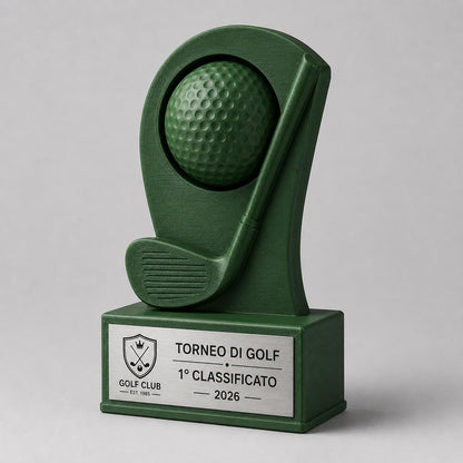 Trofeo Golf Personalizzato - Statuetta Mazza e Pallina Stampata 3D e Acciaio Spazzolato Premio Torneo e Campionato Golf Club 2026