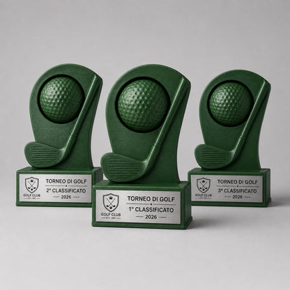 Trofeo Golf Personalizzato - Statuetta Mazza e Pallina Stampata 3D e Acciaio Spazzolato Premio Torneo e Campionato Golf Club 2026