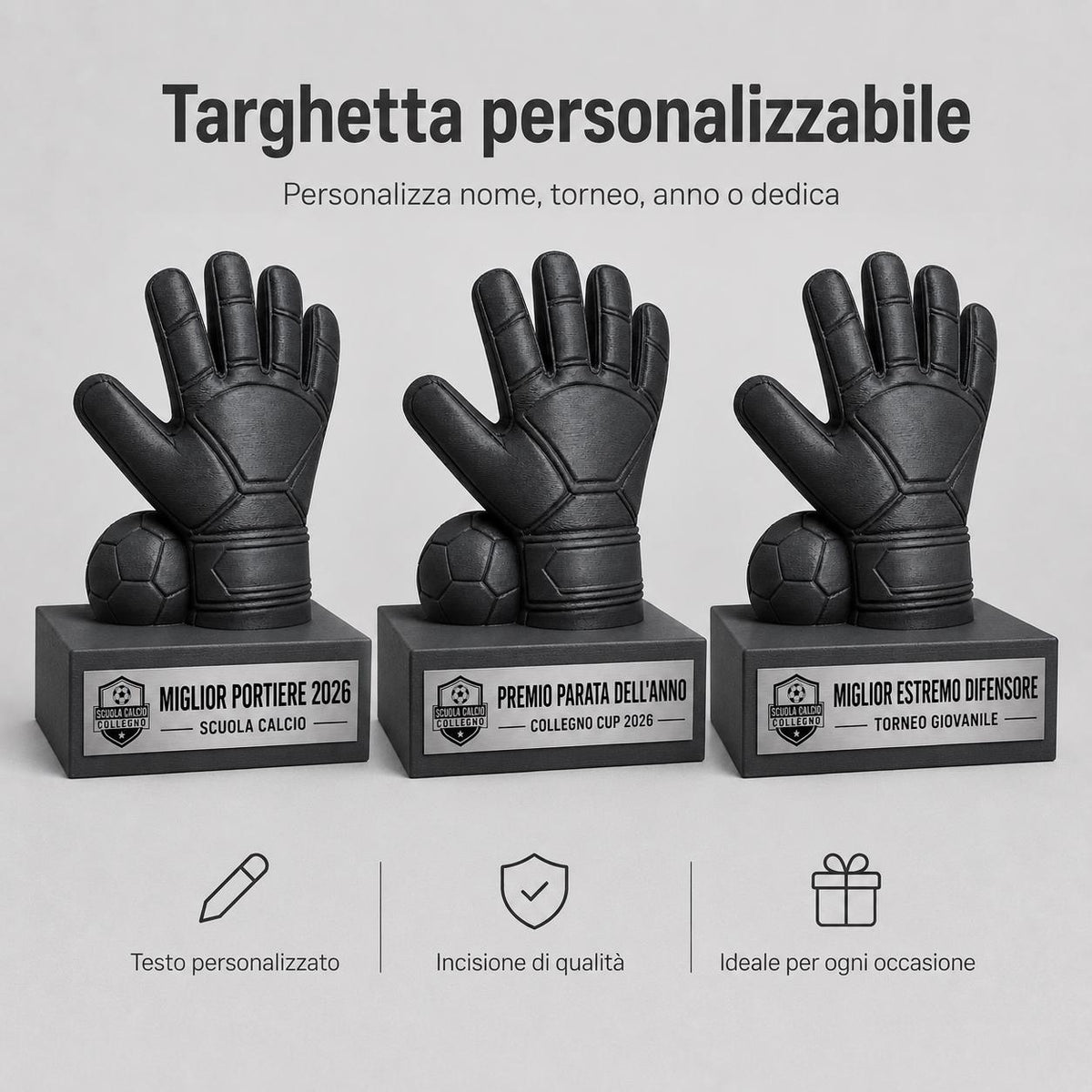 Trofeo Portiere Personalizzato - Statuetta Guanto da Calcio con Pallone Stampata 3D - Premio Miglior Portiere Torneo 2026