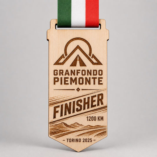 Medaglia Finisher Legno Personalizzata - Premio Gara Ciclismo Granfondo -Medaglia Corsa e Maratona Incisa a Laser Sostenibile