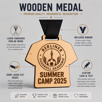 Medaglia calcio a forma di maglietta in Legno Personalizzata - Premio summer camp -Medaglia Incisa a Laser Sostenibile