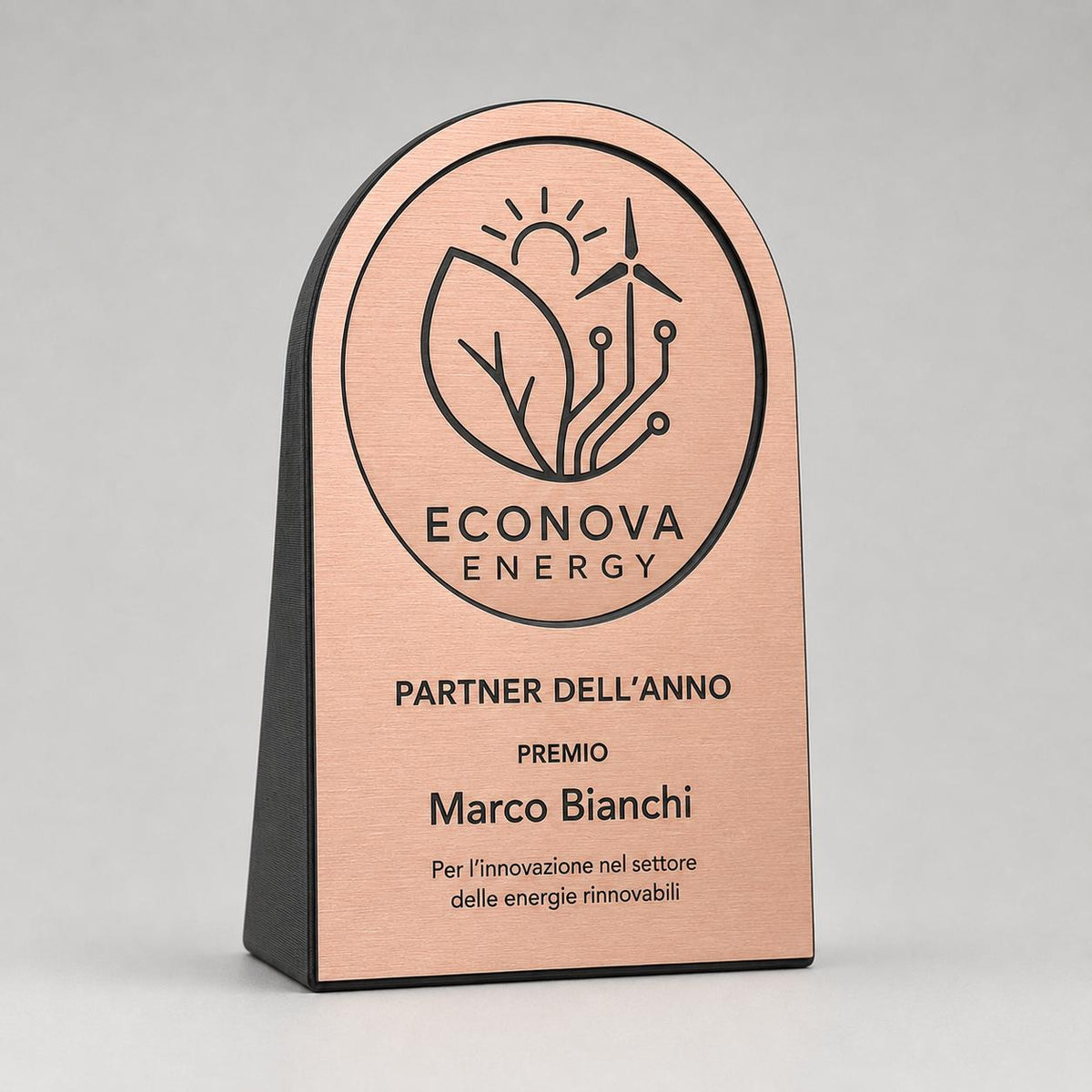 Targa arco Premium Partner Personalizzata Piastra Effetto oro rosa Spazzolato con Borchie Cromate - Insegna da Banco per Bar e Negozi