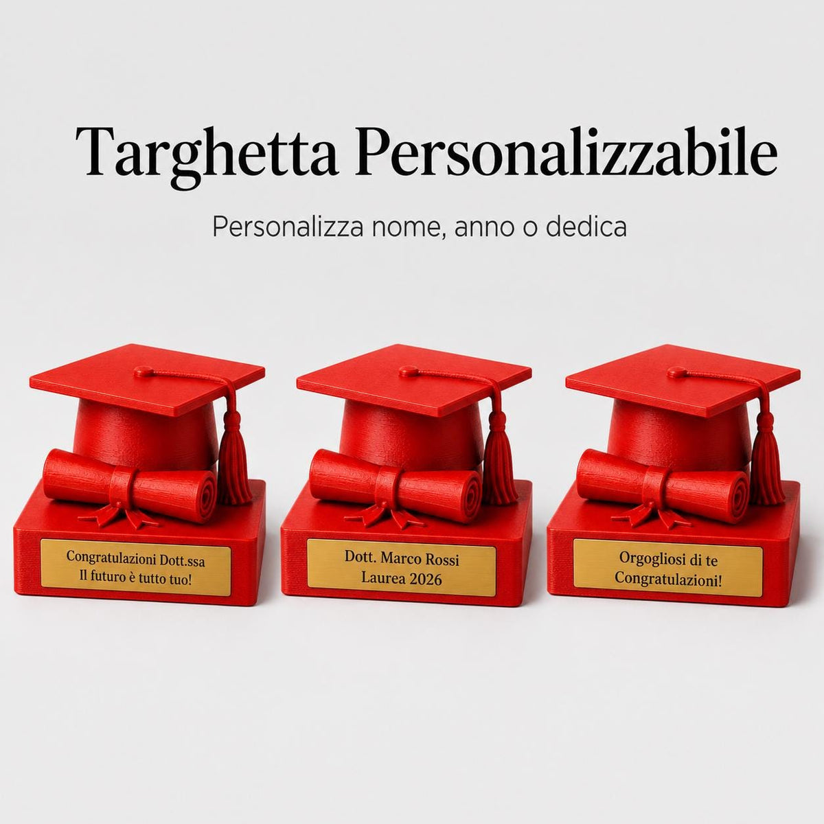 Trofeo Laurea Personalizzato - Statuetta Tocco e Pergamena Stampata 3D Rosso Laurea - Regalo Dottore e Dottoressa 2026