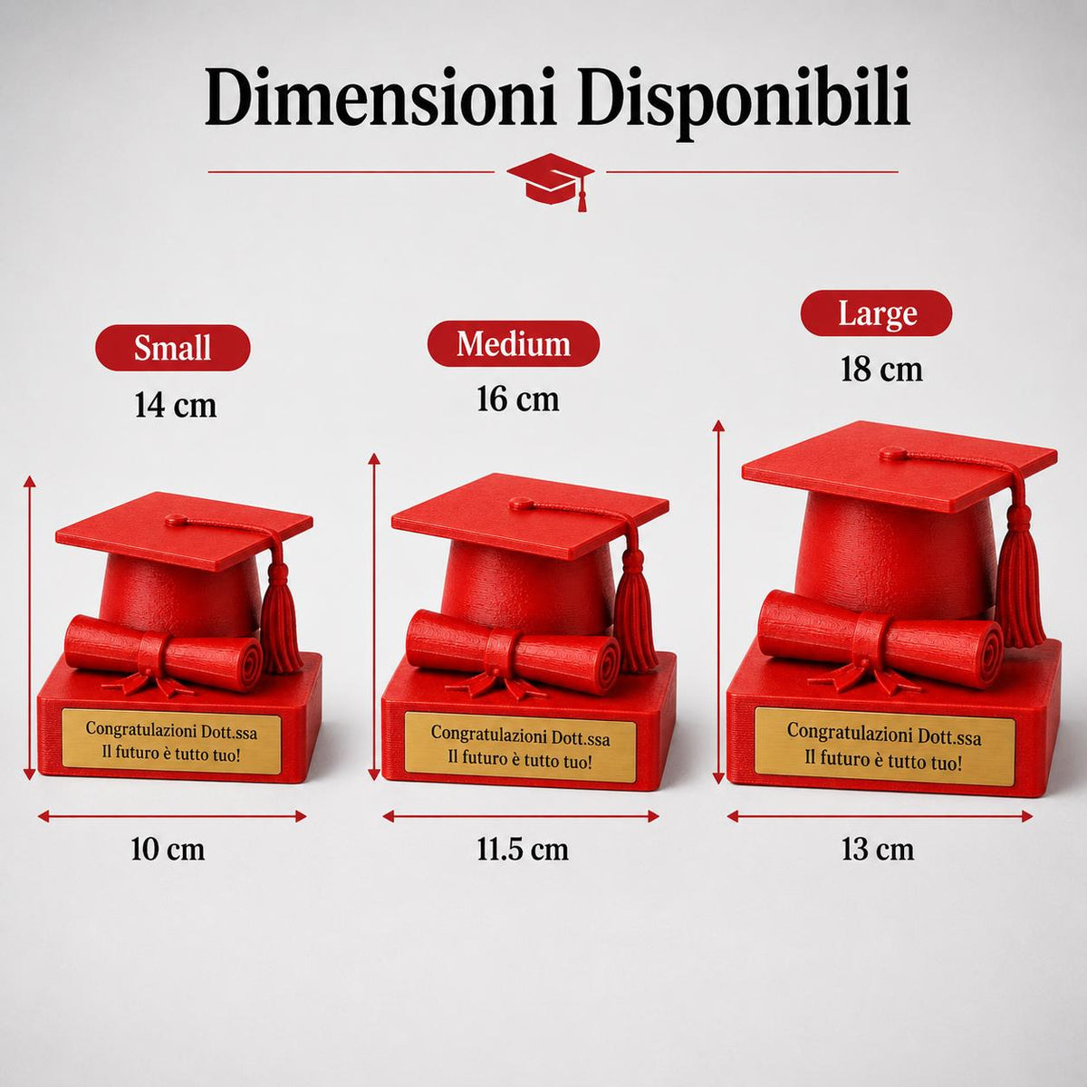 Trofeo Laurea Personalizzato - Statuetta Tocco e Pergamena Stampata 3D Rosso Laurea - Regalo Dottore e Dottoressa 2026