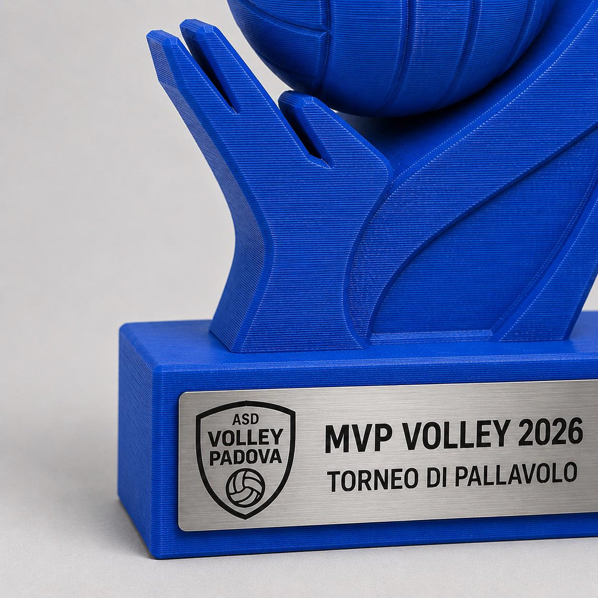 Trofeo Pallavolo Personalizzato - Statuetta Volley MVP Stampata 3D Blu Base con Targa Effetto Acciaio Premio Torneo e Miglior Giocatore 2026
