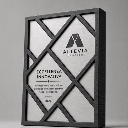 Targa Espositore Premium Partner Personalizzata Piastra Effetto Spazzolato-premio moderno con incisione laser effetto acciaio oro o oro rosa