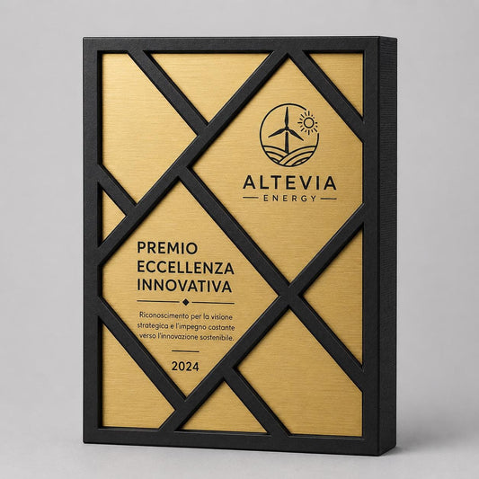 Targa Espositore Premium Partner Personalizzata Piastra Effetto Spazzolato-premio moderno con incisione laser effetto acciaio oro o oro rosa