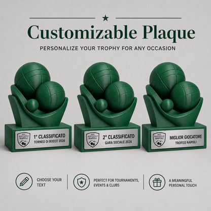 Trofeo bocce Personalizzato - Statuetta bocce MVP Stampata 3D Base con Targa Effetto Acciaio Premio Torneo e Miglior Giocatore 2026