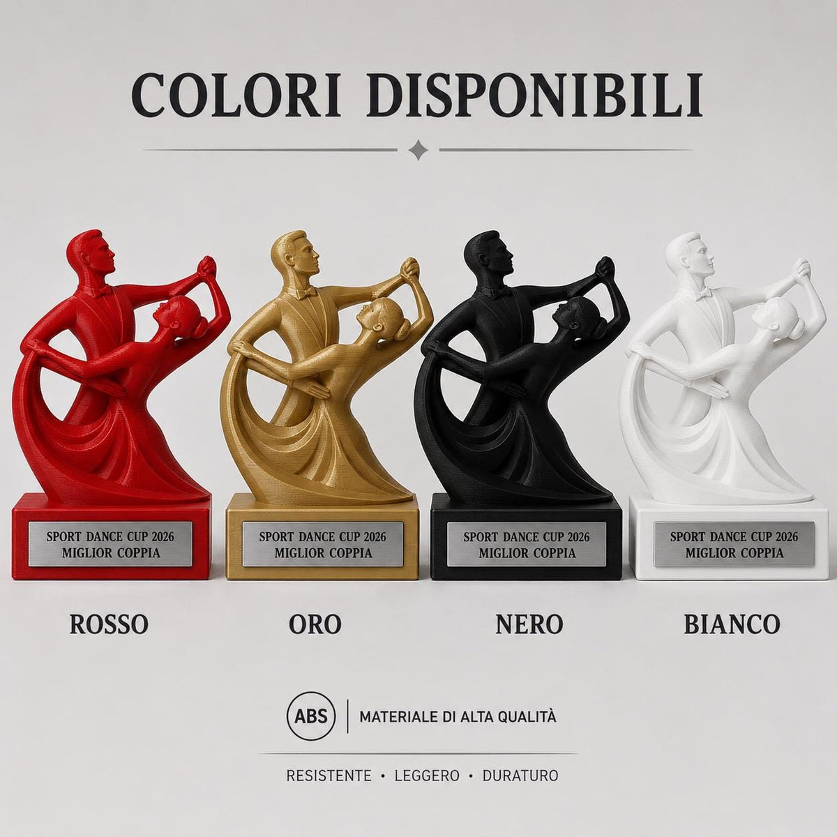 Trofeo Danza Sportiva Personalizzato - Statuetta Ballo di Coppia Stampata Premio Gara e Competizione Danze Standard 2026