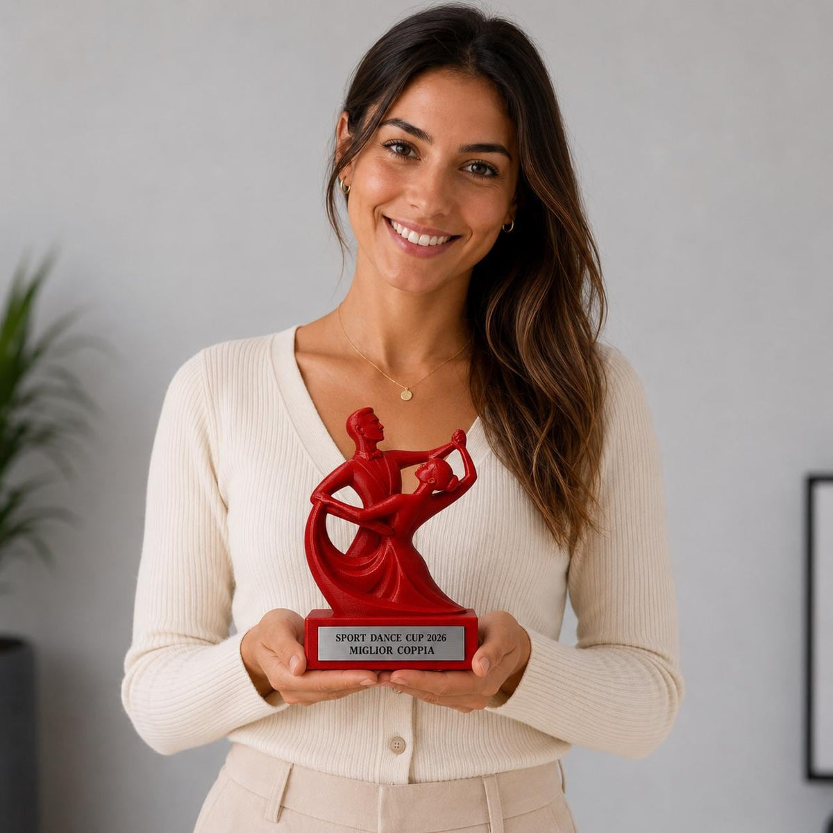 Trofeo Danza Sportiva Personalizzato - Statuetta Ballo di Coppia Stampata Premio Gara e Competizione Danze Standard 2026