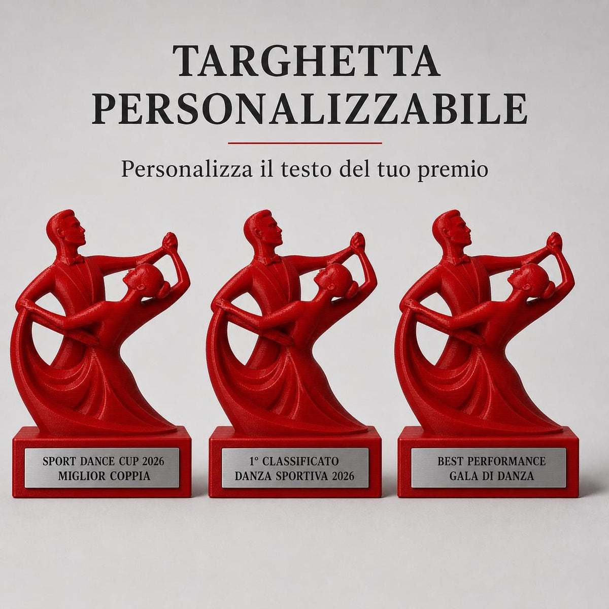 Trofeo Danza Sportiva Personalizzato - Statuetta Ballo di Coppia Stampata Premio Gara e Competizione Danze Standard 2026