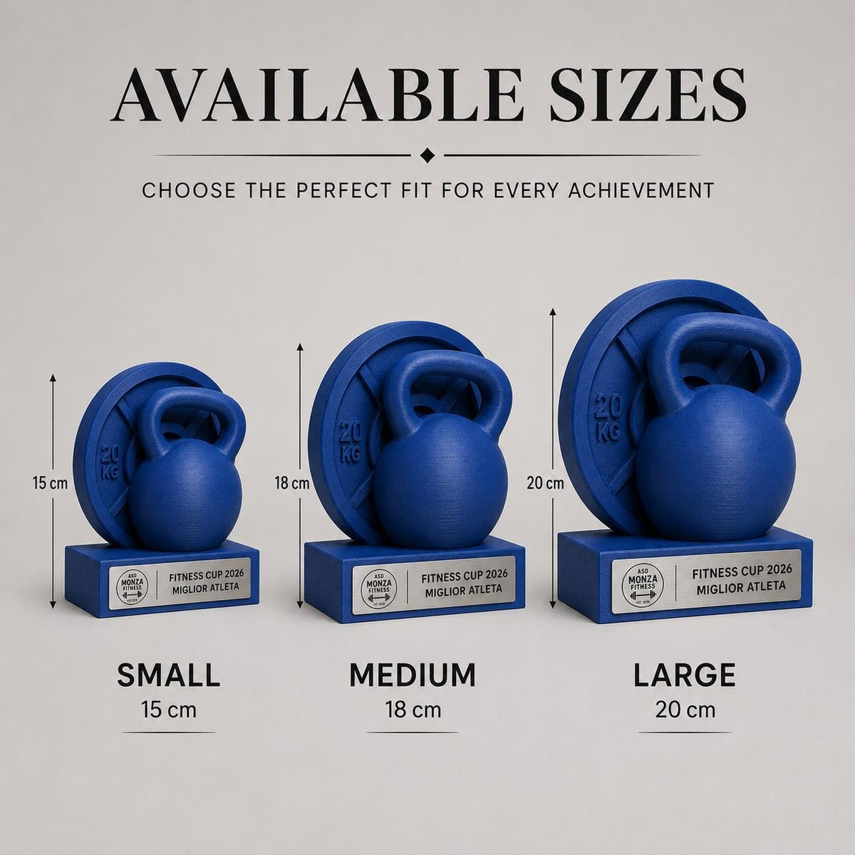 Trofeo Fitness Personalizzato - Statuetta Kettlebell e Disco ghisa Stampata 3D Blu Premio Gara Crossfit e Bodybuilding 2026