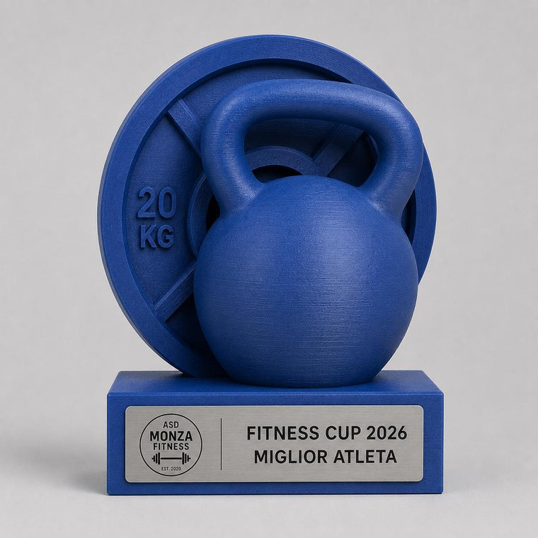 Trofeo fitness personalizzato con atleta e base stampata in 3D