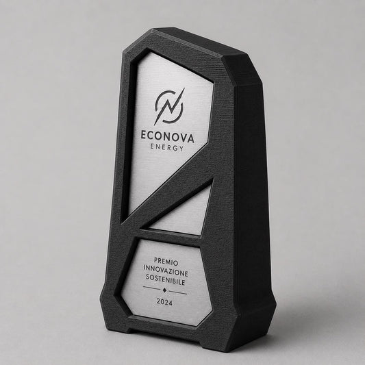 Trofeo Monolito Geometrico Personalizzato - Premio Aziendale in PLA Nero Opaco Stampato 3D Riconoscimento Innovazione e Sostenibilità