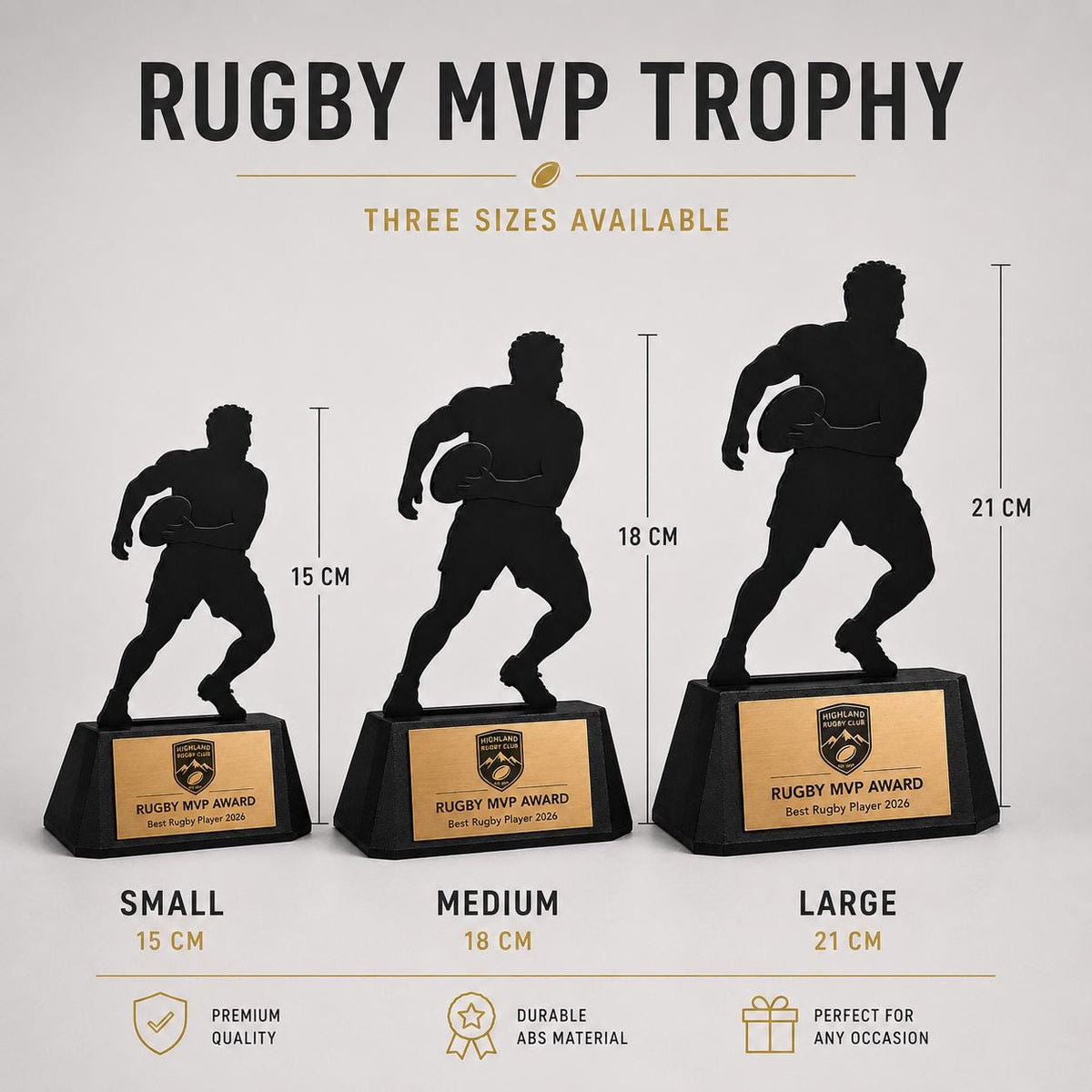 Trofeo Rugby Personalizzato - Statuetta Sagoma Giocatore in Plexiglas Nero - Base Opaca Stampata 3D Premio MVP e Miglior Giocatore