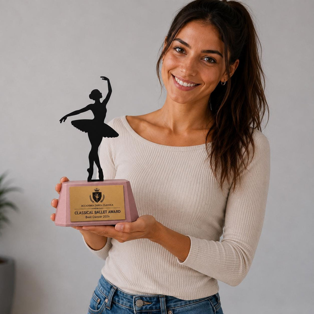 Trofeo Danza Classica Personalizzato - Statuetta Ballerina in Plexiglas Nero - Premio Classical Ballet Award MVP