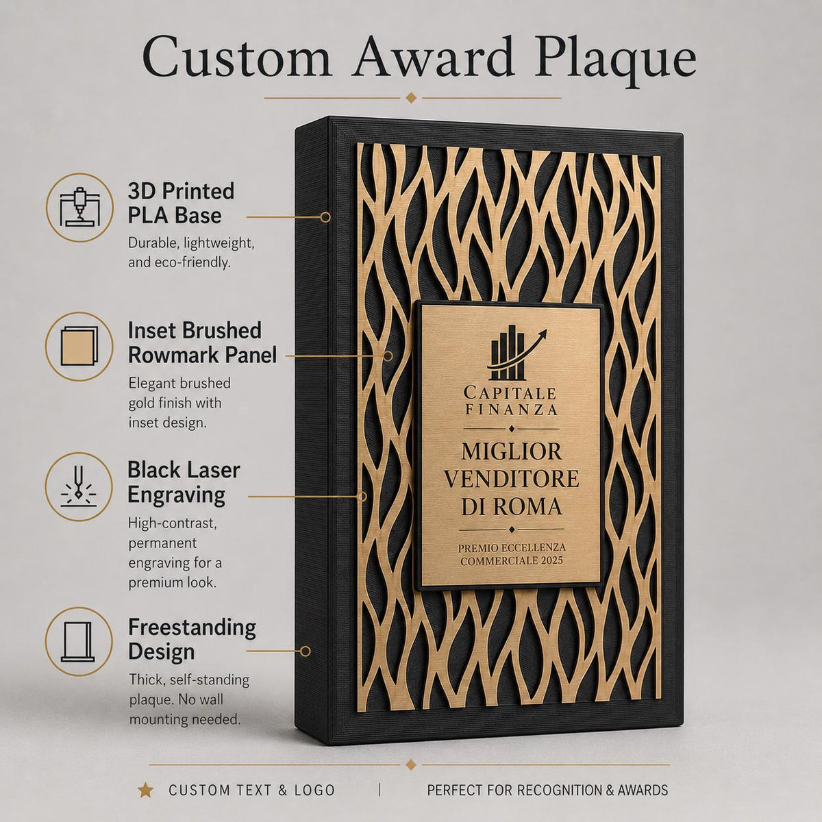 Targa verticale Premium Partner Personalizzata Piastra Effetto Spazzolato-premio moderno con incisione laser effetto acciaio oro o oro rosa