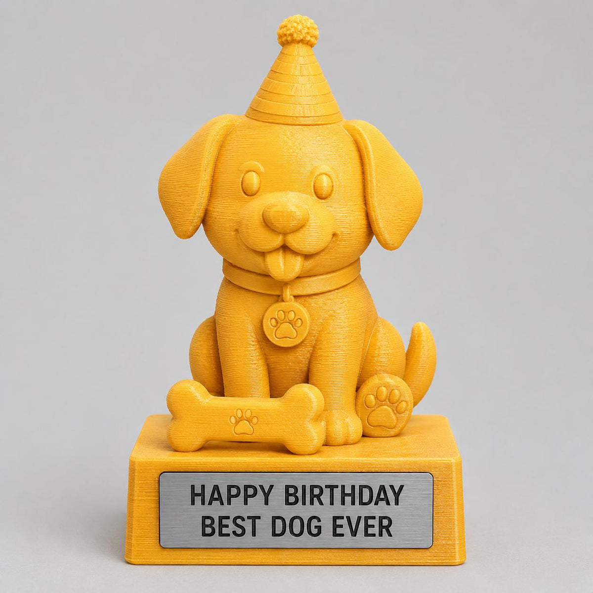 Regalo Compleanno Cane, Statuetta Trofeo "Happy Birthday Best Dog Ever", Decorazione 3D Cucciolo con Cappellino, Idea Regalo Amanti dei Cani