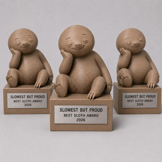 Regalo Divertente Amici, Statuetta Trofeo Bradipo "Slowest But Proud", Decorazione 3D Ultimo Classificato, Premio Simpatico per il Più Pigro
