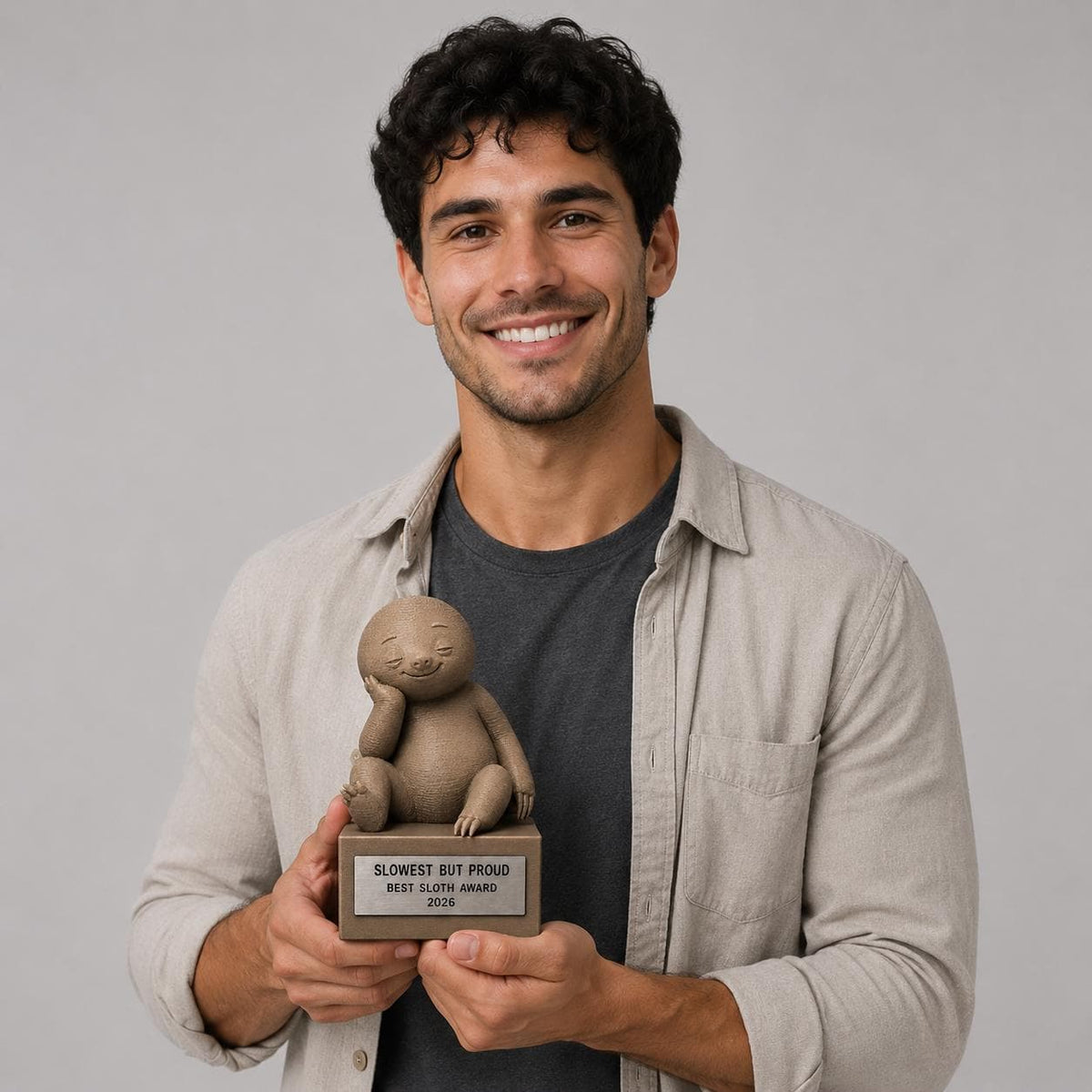 Regalo Divertente Amici, Statuetta Trofeo Bradipo "Slowest But Proud", Decorazione 3D Ultimo Classificato, Premio Simpatico per il Più Pigro