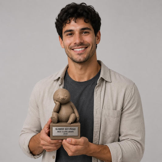 Regalo Divertente Amici, Statuetta Trofeo Bradipo "Slowest But Proud", Decorazione 3D Ultimo Classificato, Premio Simpatico per il Più Pigro