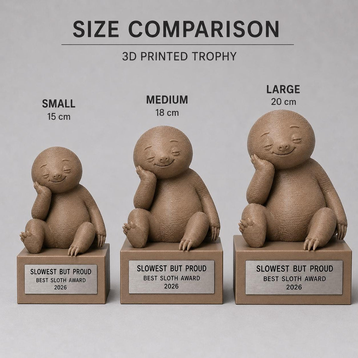 Regalo Divertente Amici, Statuetta Trofeo Bradipo "Slowest But Proud", Decorazione 3D Ultimo Classificato, Premio Simpatico per il Più Pigro