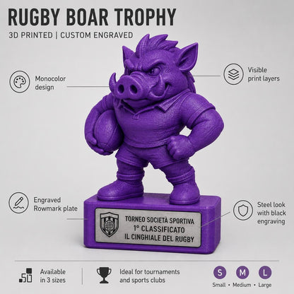 Regalo Rugby Divertente, Statuetta Trofeo Cinghiale "Il Cinghiale del Rugby", Decorazione 3D Primo Classificato Torneo, Premio Giocatore