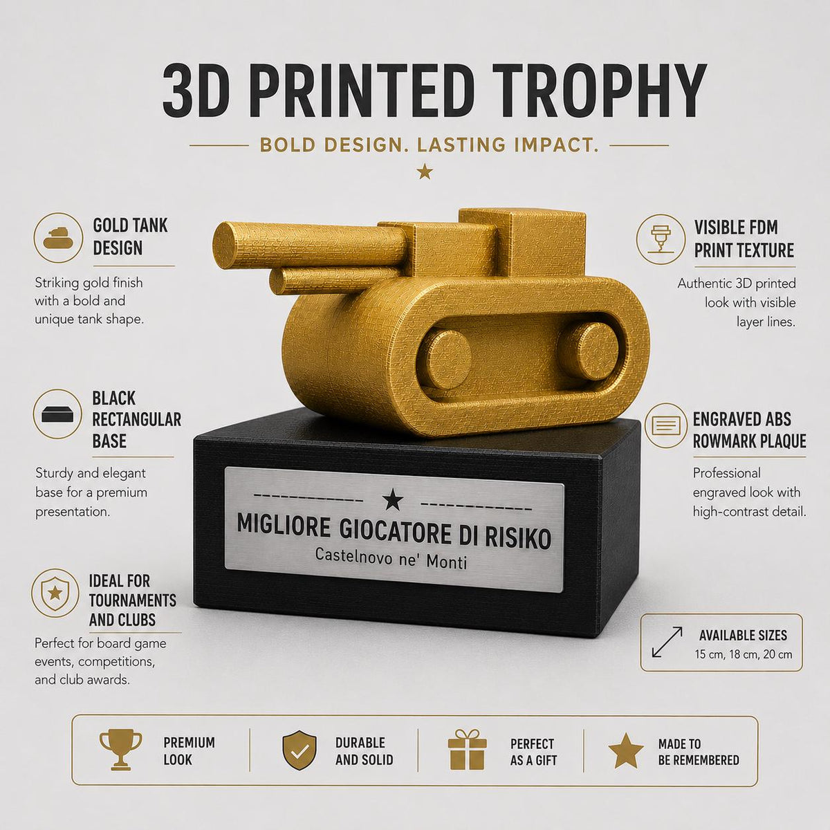 Trofeo personalizzato risiko personalizzato. premio per gioco da tavolo miglior giocatore misure small medium large in stampa 3d incisione