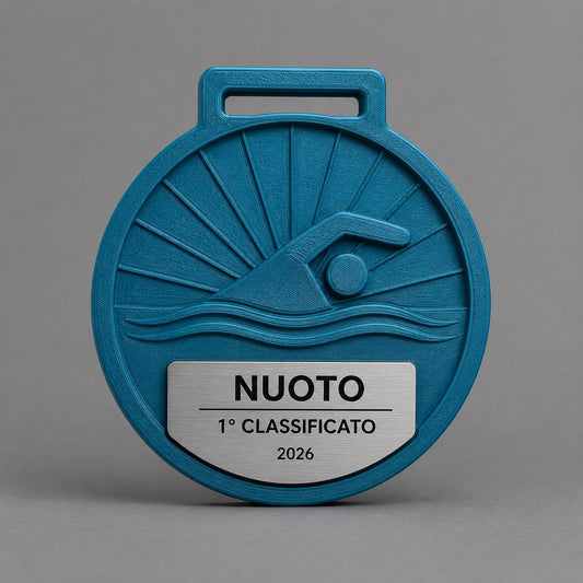 Set 50 pezzi Medaglia Nuoto Personalizzata 3D con Targhetta Acciaio | Premio Gara Piscina | Trofeo Sportivo | LaserAwards