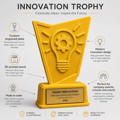 Trofeo Premio Innovazione personalizzato – Stampa 3D , premio aziendale con targhetta incisa, regalo collega