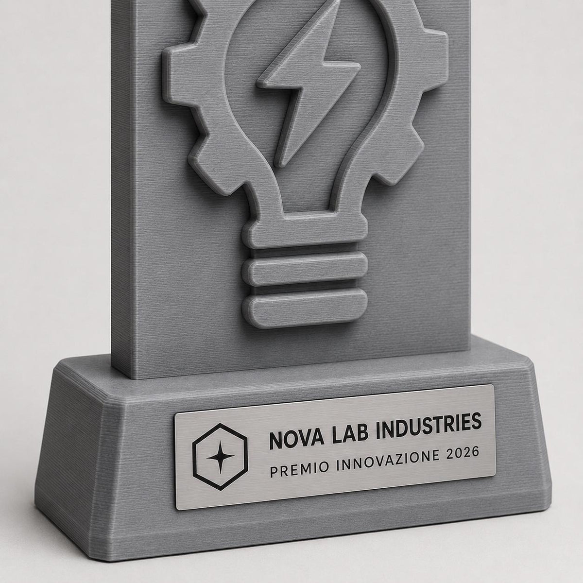 Trofeo Personalizzato in Stampa 3D, Premio aziendale con Targhetta acciaio spazzolato abs, Riconoscimento Moderno tridimensionale