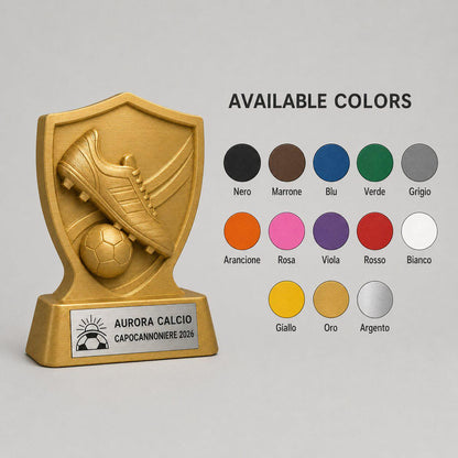 Trofeo calcio capocannoniere personalizzato con logo, premio in stampa 3D con targhetta acciaio incisa