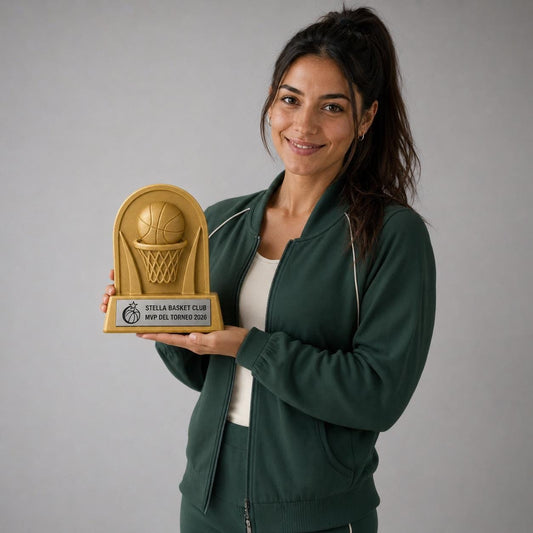 Trofeo basket MVP personalizzato con logo, premio pallacanestro in stampa 3D con targhetta acciaio incisa