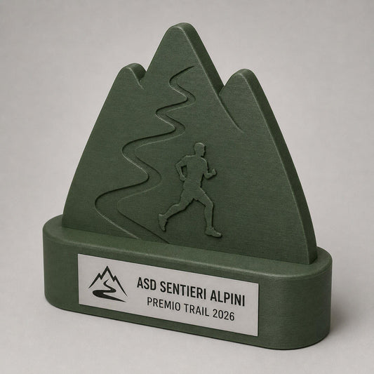 Trofeo Trail Running Personalizzato con Logo, Premio Corsa in Montagna 3D con Targhetta Acciaio