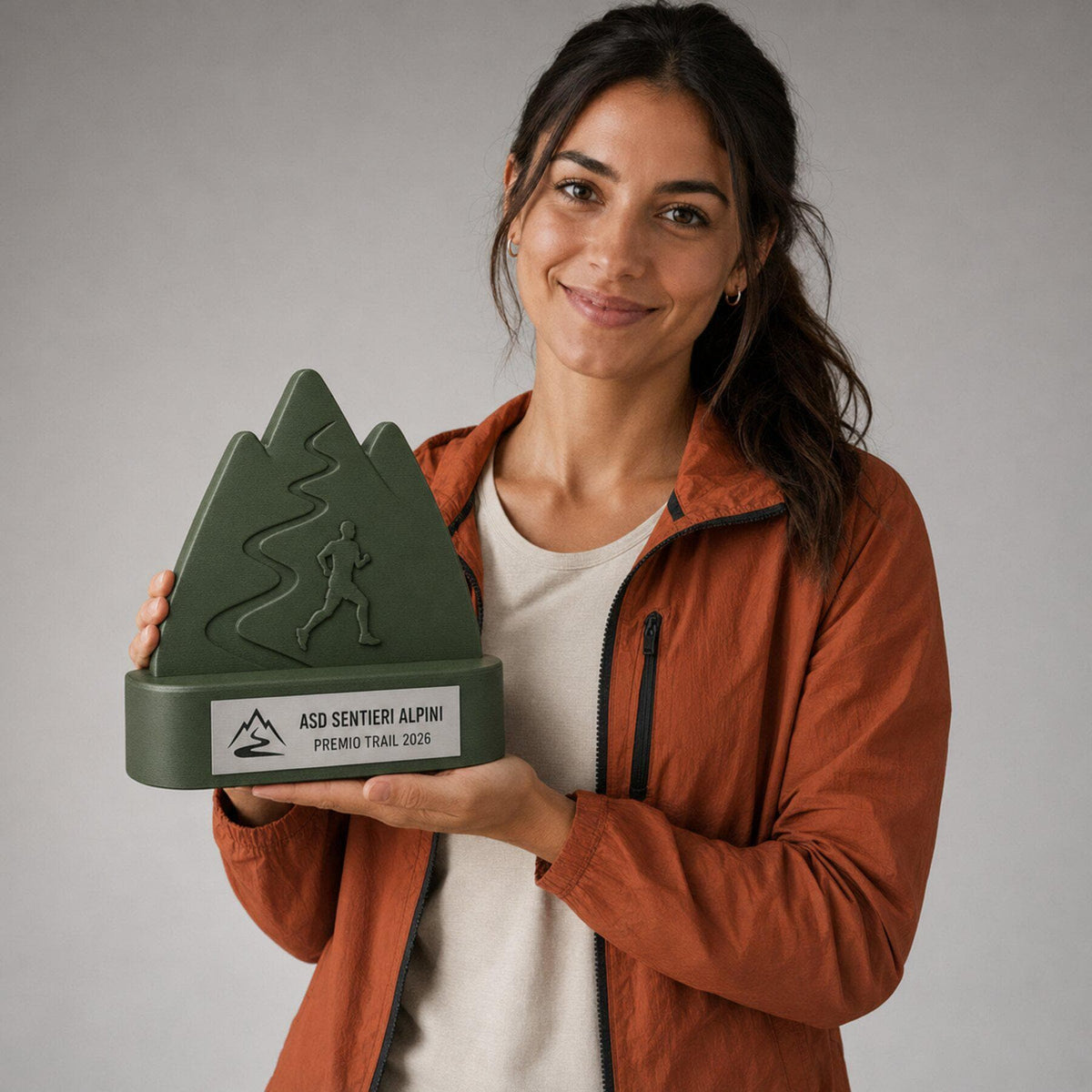 Trofeo Trail Running Personalizzato con Logo, Premio Corsa in Montagna 3D con Targhetta Acciaio
