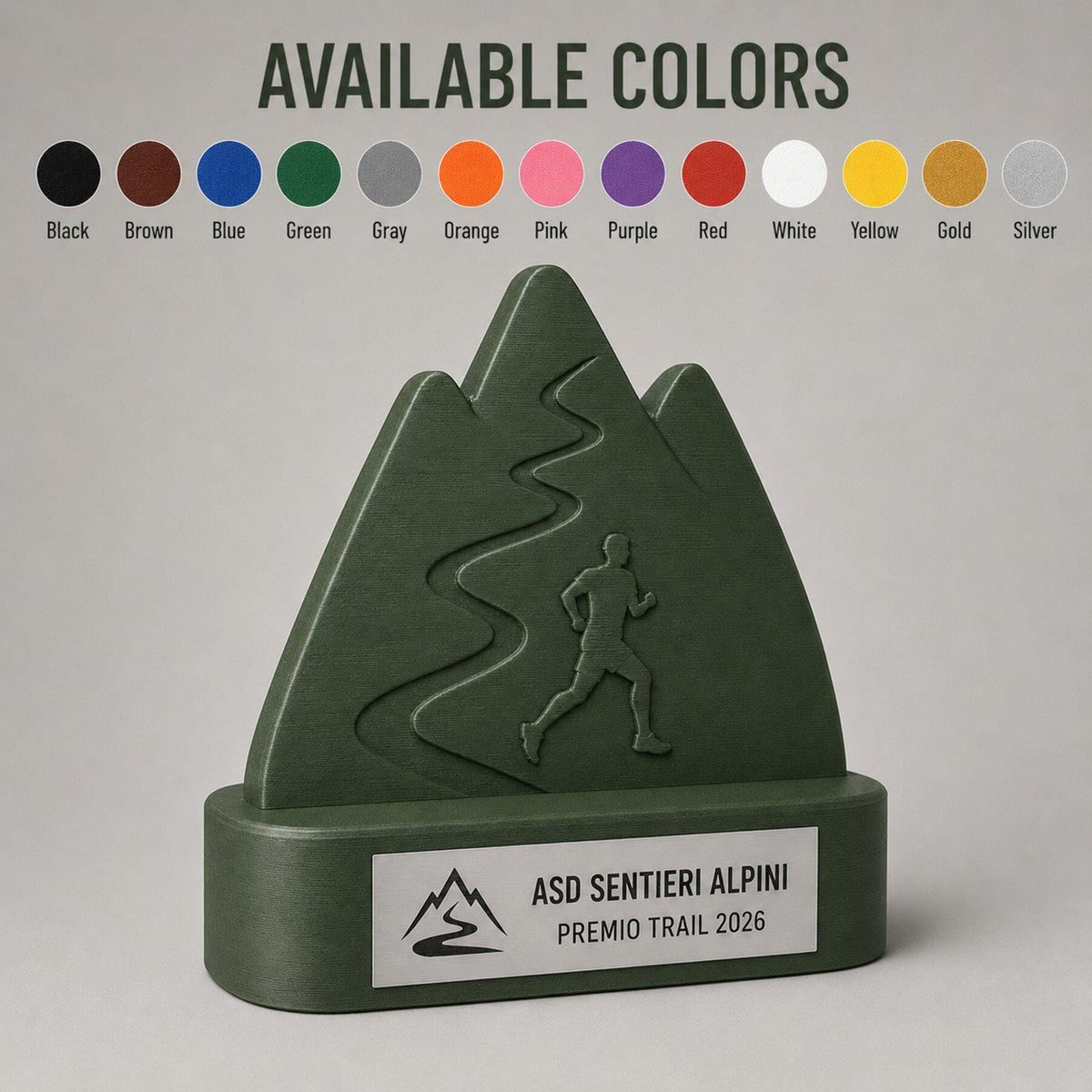 Trofeo Trail Running Personalizzato con Logo, Premio Corsa in Montagna 3D con Targhetta Acciaio