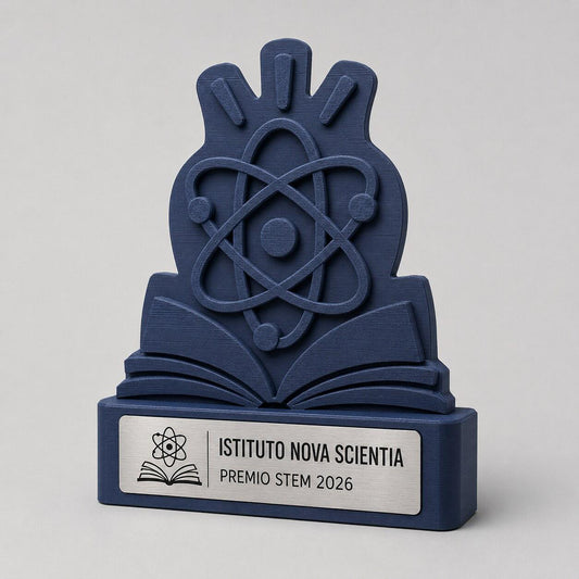 Trofeo STEM Personalizzato con Logo, Premio Scuola Scienze e Matematica 3D con Targhetta Acciaio