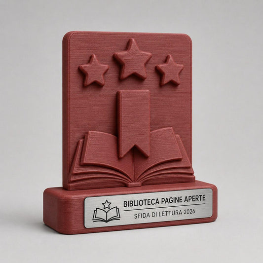 Trofeo Sfida di Lettura Personalizzato, Premio Scuola e Biblioteca 3D con Targhetta Acciaio